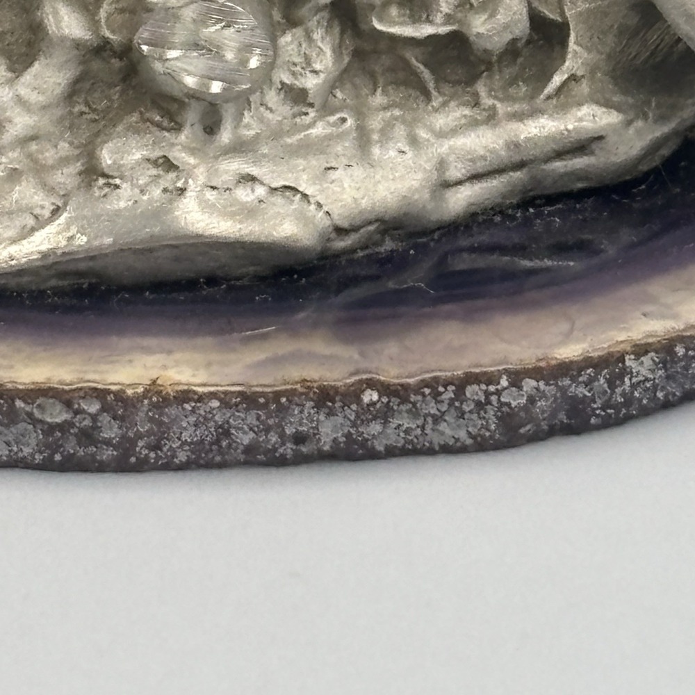 Vintage Pewter Owls On Branch with Mushrooms Figure on Purple Agate - Picture 16 of 16